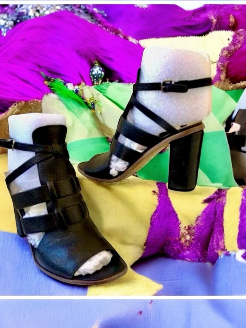 Via Spiga Brandina Black Leather Heels Sandal Gladiator Womens 6.5